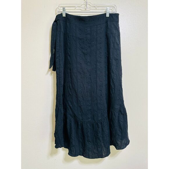 A.L.C. Charmaine BOHO Black Wrap Lined Ruffled Side Tie Midi Skirt, Size 8 - Picture 2 of 4